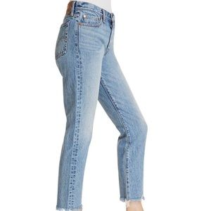 Levi’s Wedgie fit high-waisted raw hem medium-wash jeans